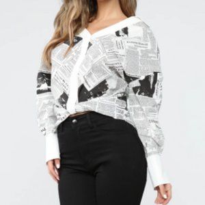 Fashion Nova newspaper long sleeve top